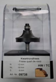 Kwartrondfrees HM  R12 met lager Kolf 6mm