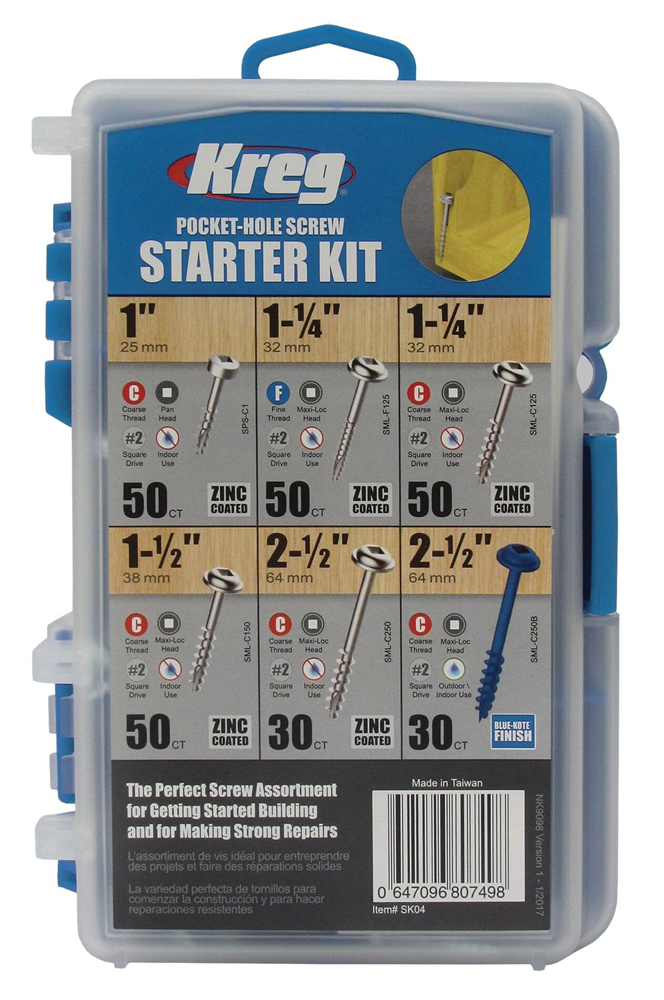 Kreg-schroeven koffer starterset 6 typen schroeven, 260 STUKSs per koffer