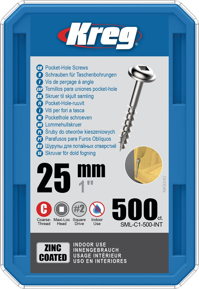 Kreg PH schroeven 25 mm verzinkt Maxi-Loc grof schroefdraad 500 stuks