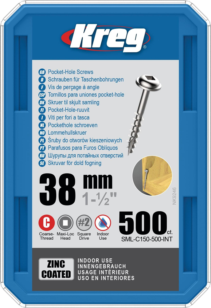 Kreg PH schroeven 38 mm verzinkt Maxi-Loc grof schroefdraad 500 stuks