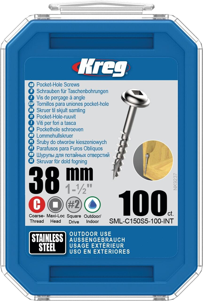 Kreg PH schroeven 38 mm RVS Maxi-Loc grof schroefdraad 100 stuks
