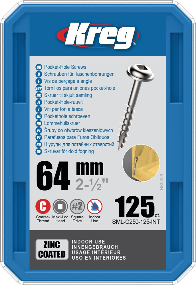 Kreg PH schroeven 64 mm verzinkt Maxi-Loc grof schroefdraad 125 stuks