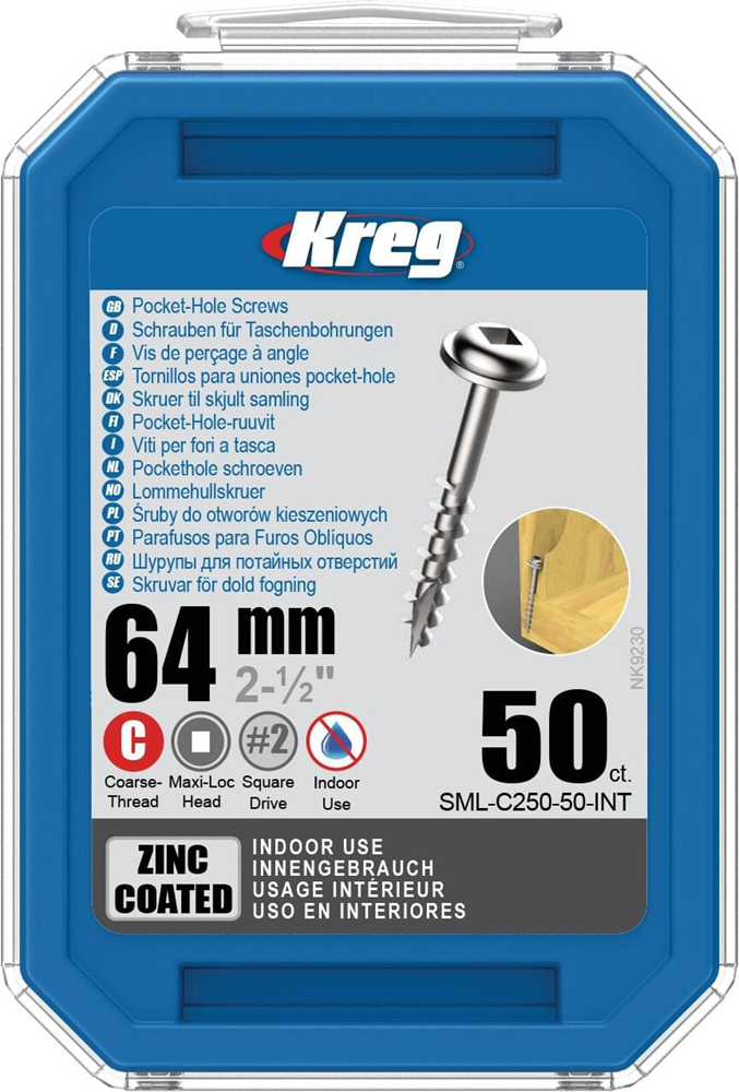 Kreg PH schroeven 64 mm verzinkt Maxi-Loc grof schroefdraad 50 stuks