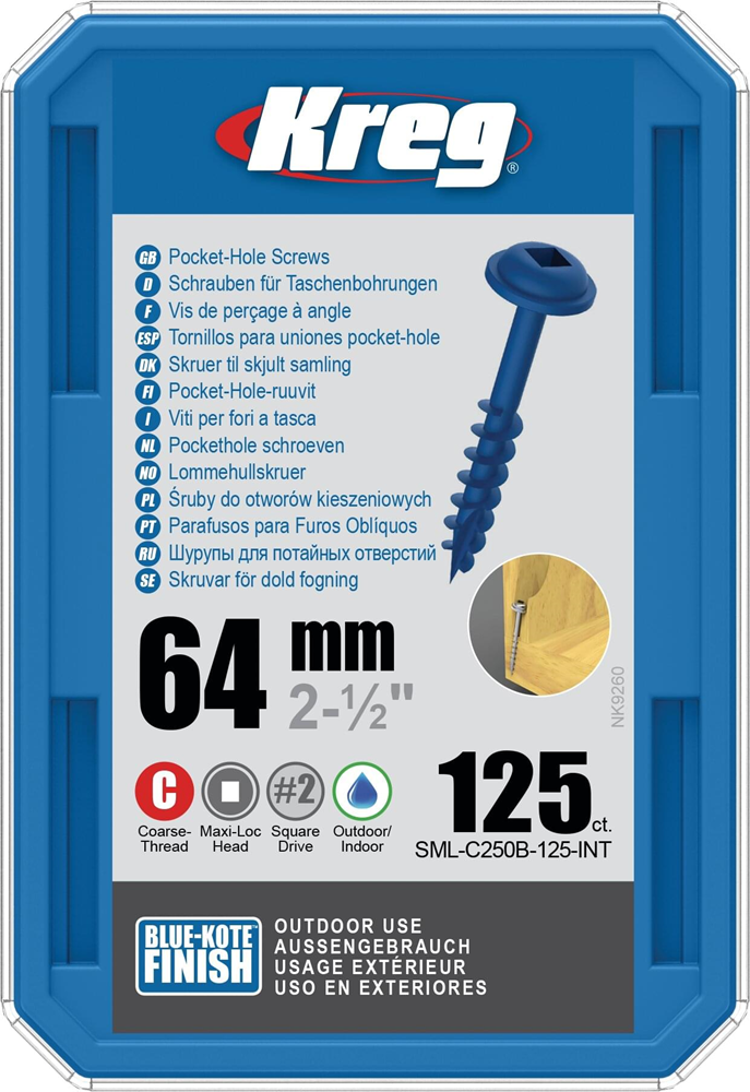 Kreg PH schroeven 64 mm blauw gecoat Maxi-Loc grof schroefdraad 125 stuks