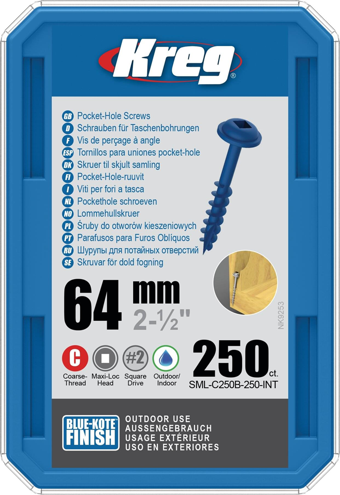 Kreg PH schroeven 64 mm blauw gecoat Maxi-Loc grof schroefdraad 250 stuks