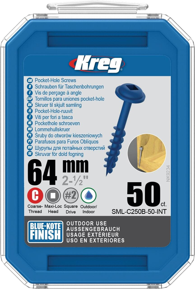 Kreg PH schroeven 64 mm blauw gecoat Maxi-Loc grof schroefdraad 50 stuks