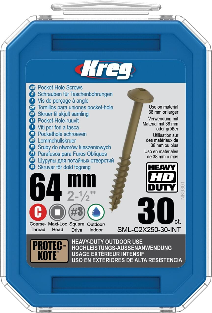 Kreg PH schroeven 64 mm Protec gecoat Maxi-Loc grof schroefdraad 30 stuks