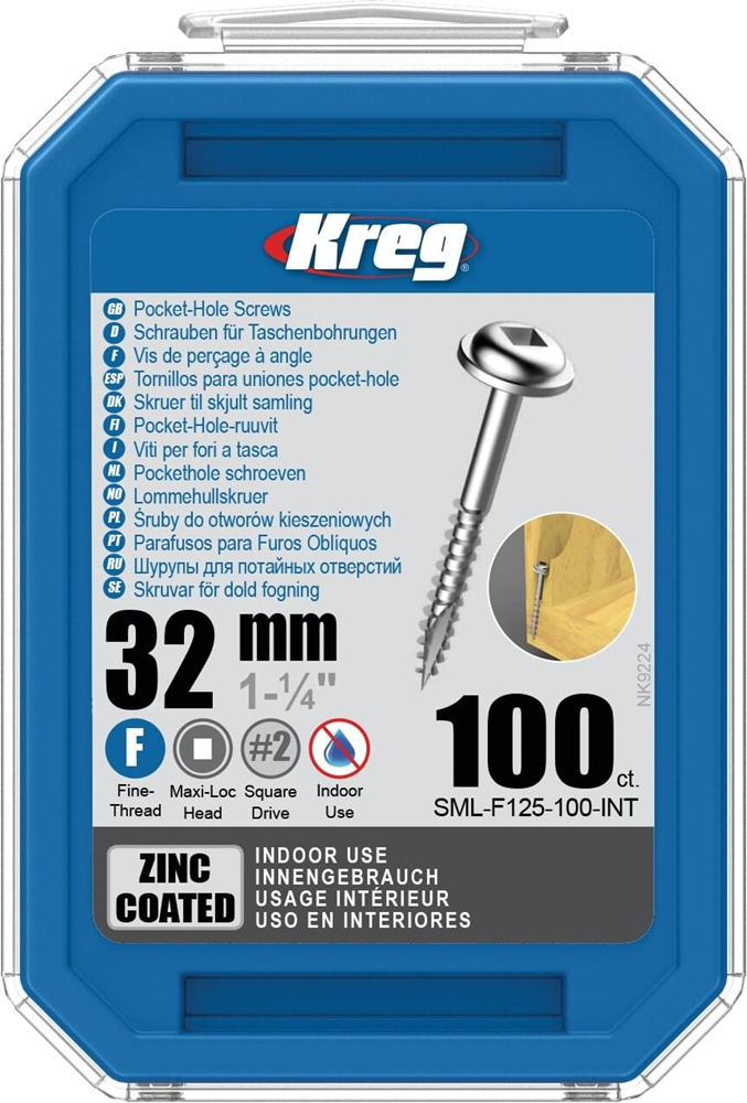 Kreg PH schroeven 32 mm verzinkt Maxi-Loc fijn schroefdraad 100 stuks