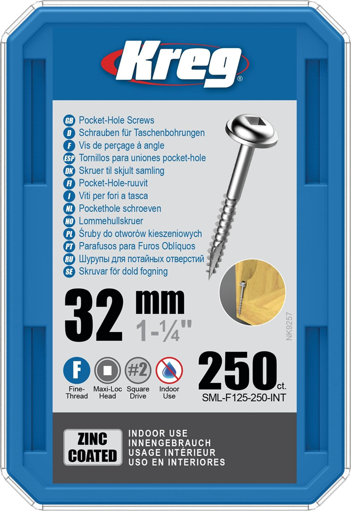 Kreg PH schroeven 32 mm verzinkt Maxi-Loc fijn schroefdraad 250 stuks